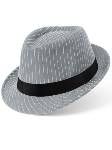 BABEYOND Men's 1920s Short Brim Trilby Fedora Hat - color: C-gray Stripes