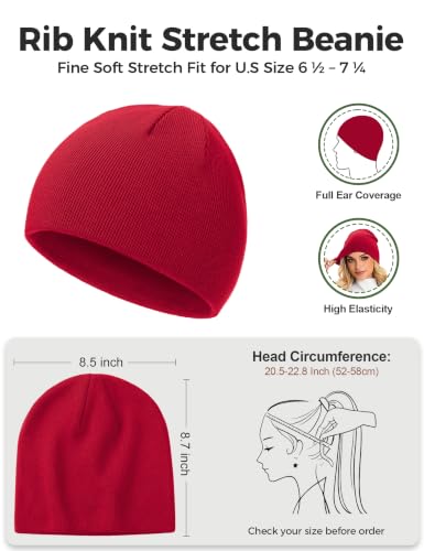 ROYBENS 100% Cotton Cuffless Beanie for Men Women Knit Fisherman Skull Cap - color: Red