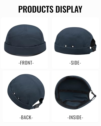 CLAPE Brimless Cap for Men Lightweight Breathable Nylon 5 Panel Docker Cap Waterproof No Visor Worker Rolled Cuff Leon Hat - color: Dbh01-navy