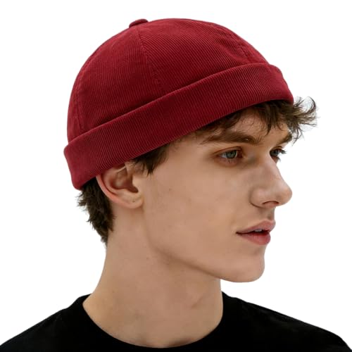Unisex Stylish Rolled Cuff Skull Cap Adjustable Brimless Hat - color: Red