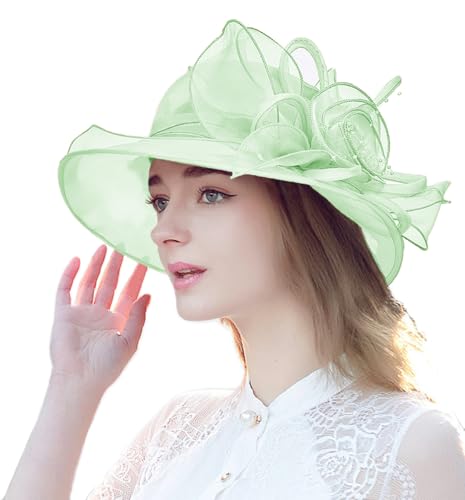 Women's Organza Derby Fascinator Hat Cloche Bowler Hat Cocktail Tea Party Wedding Sun Hat - color: B-green
