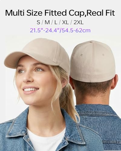 Zylioo XXL Fitted Hats for Men Big Heads, Closed Back Baseball Cap Cotton - color: Beige, size: X-Large-XX-Large