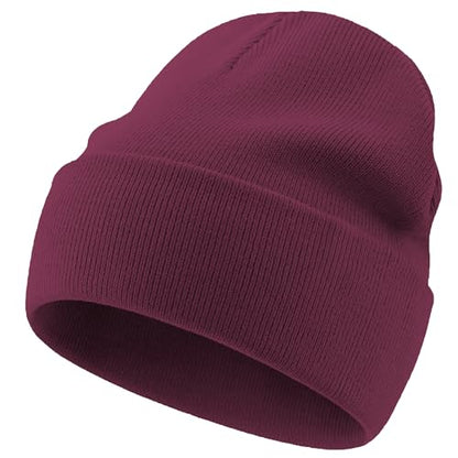 100% Cotton Beanie Lengthen Cuffed Beanies Knit Winter Hats Unisex - color: 1-wine Red