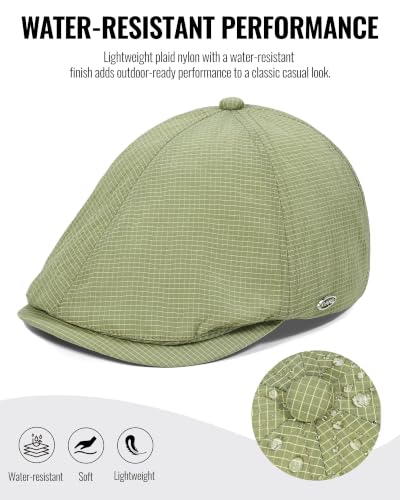 CLAPE Lightweight Breathable Flat Hat, Water-Resistant Newsboy Cap - color: Nb2609-green