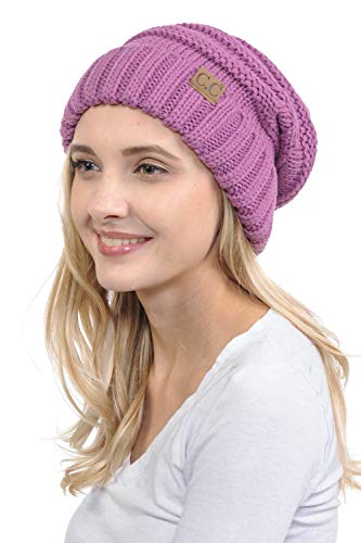 C.C Hat-100 Oversized Baggy Slouch Thick Warm Cap Hat Skully Cable Knit Beanie - color: Lavender