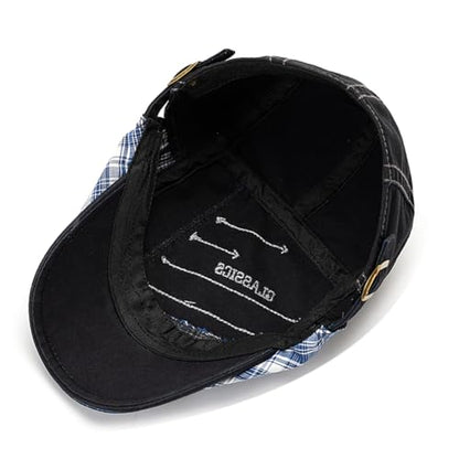 QHFHULV Newsboy Cap for Men Cotton Flat Gatsby Ivy Golf Cabbie Driving Hat - color: Patchwork Black