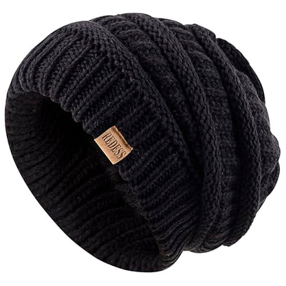 REDESS Slouchy Beanie Hat for Men and Women Winter Warm Knit Hat Chunky Soft Oversized Cable Cap - color: A9 Black