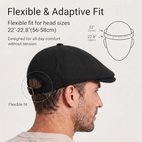 ZLYC Newsboy Cap for Men Summer Flat Cap Lightweight Beret Hat - color: Buckle Black