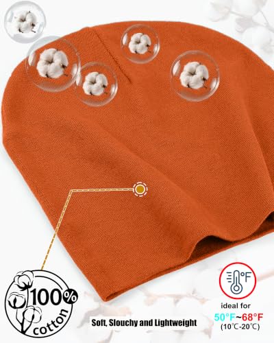ROYBENS Thin 100% Cotton Beanie for Men Women Lightweight Slouchy Chemo Hat - color: 1pcs-orange