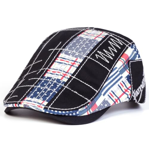 Classic Flat Cap for Men, Adjustable Cotton Newsboy Cap - color: Black 2