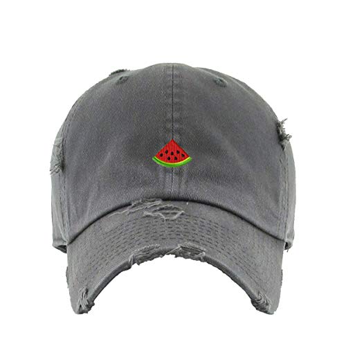 Watermelon Vintage Baseball Cap Embroidered Cotton Adjustable Distressed Dad Hat - color: Dark Grey