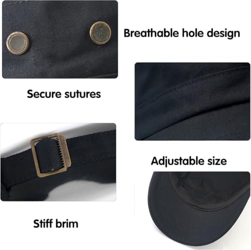 Men's Military Cadet Hat Flat Top Newsboy Cap - color: A - Black
