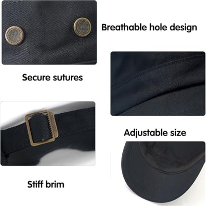 Men's Military Cadet Hat Flat Top Newsboy Cap - color: A - Black