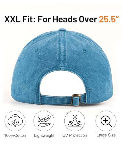 Zylioo XXL Baseball Cap for Big Heads Men Women, Washed Denim Dad Hat - color: Turquoise, size: Large