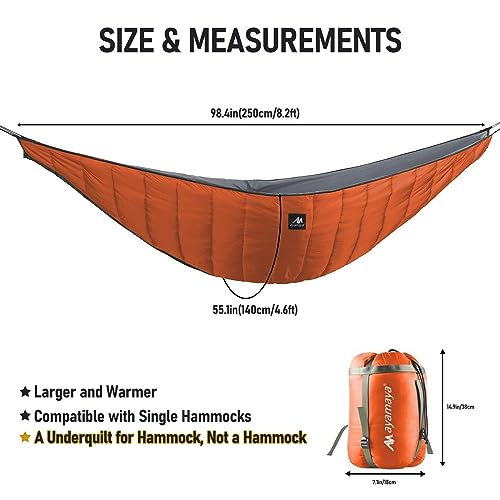 Trapper Hat + Hammock Underquilt, Warm Winter Russian Aviator Hat with Fleece Ear Flaps for Men Women, Orange Under Quilt for Single Hammock