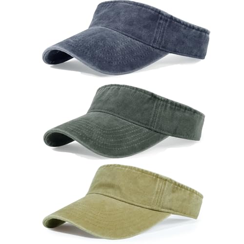 3 Pack Sun Visors for Women Men Cooling Lightweight Sports Sun Hats Adjustable Twill Cotton Run Visor - color: Navy-armygreen-khaki, size: One Size