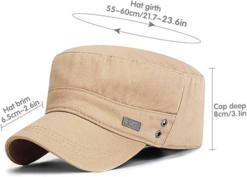 Men's Military Cadet Hat Flat Top Newsboy Cap - color: Beige