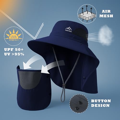 Sun Hat for Men & Women, Breathable Wide Brim Outdoor Fishing Hat with Face Cover & Neck Flap - color: Dark Blue