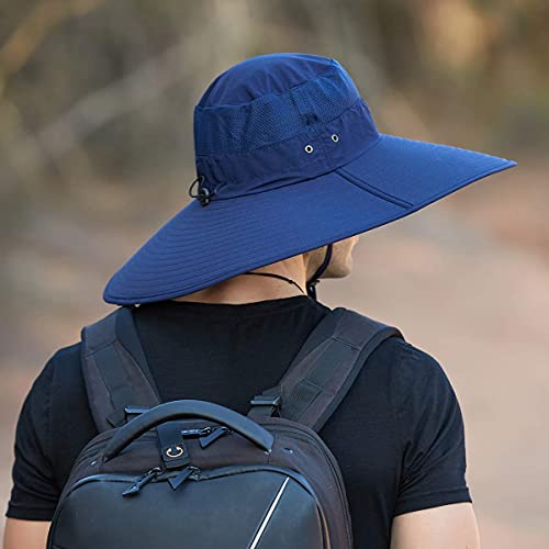 Leotruny Super Wide Brim Bucket Hat UPF50+ Waterproof Sun Hat for Fishing - color: C06-navy Blue