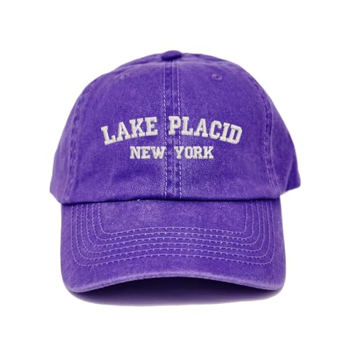 Lake Placid New York Embroidered Cotton Baseball Cap hat - color: Purple