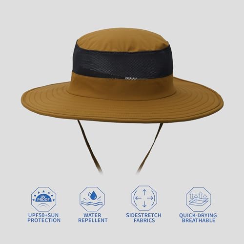 Outdoor Sun Hat UPF 50 Protection Waterproof Fishing hat Face Cover Summer Neck Flap Hat - color: Caramel