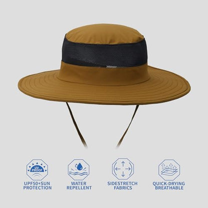 Outdoor Sun Hat UPF 50 Protection Waterproof Fishing hat Face Cover Summer Neck Flap Hat - color: Caramel