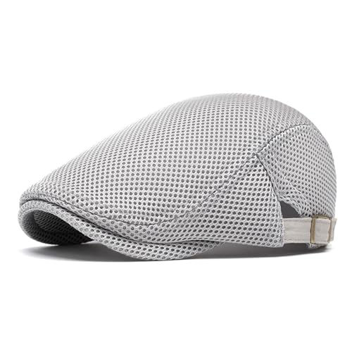 meioro Mens Breathable Mesh Summer Hat Adjustable Flat Cap Newsboy Beret Ivy Cap Irish Cabbie Fishing Hats - color: Lightgrey