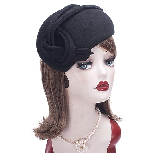 Lawliet Black Teardrop Women Felt Fascinator Tam Beret Casque Cocktail Hat A572 - color: Black