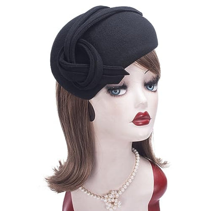 Lawliet Black Teardrop Women Felt Fascinator Tam Beret Casque Cocktail Hat A572 - color: Black