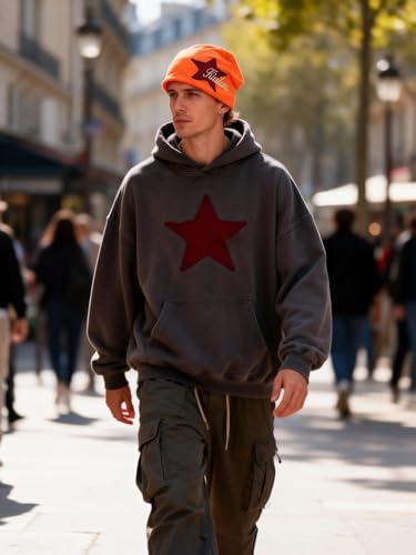 Y2K Slouch Hat Star Beanie Hat Grunge Accessories Winter Warm Cap Retro Design Knit Beanie for Women Men - color: Orange