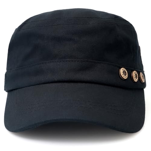 Men's Military Cadet Hat Flat Top Newsboy Cap - color: A - Black