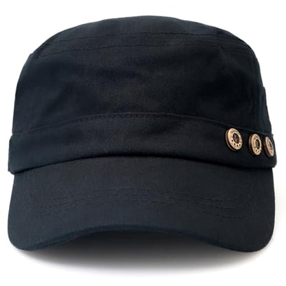 Men's Military Cadet Hat Flat Top Newsboy Cap - color: A - Black