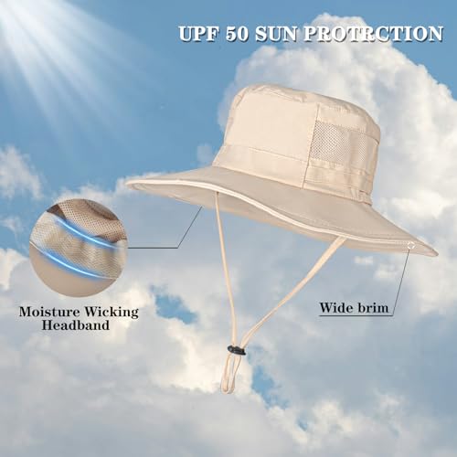 Sun Hat for Men/Women, UPF 50+ Fishing Hat,Waterproof Wide Brim Bucket Hat Foldable Boonie Hat for Hiking Garden Safari Beach - color: Beige