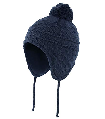 Connectyle Toddler Boys Girls Beanie Hat Fleece Lined Knit Kids Hat with Ear Flaps Warm Winter Hat Acrylic Watch Hat - color: Navy, size: 3-6 Years