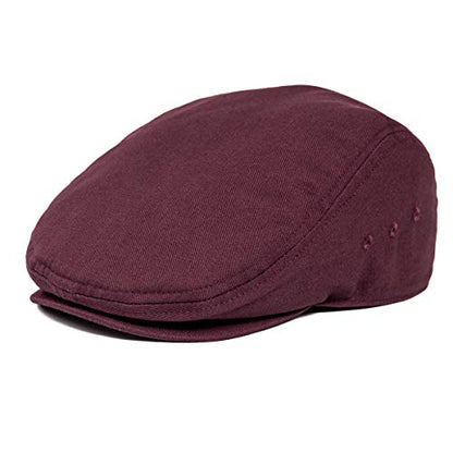 Men Ivy Cap Cotton Twill Newsboy Flat Hat - color: Burgundy, size: 7 3/8