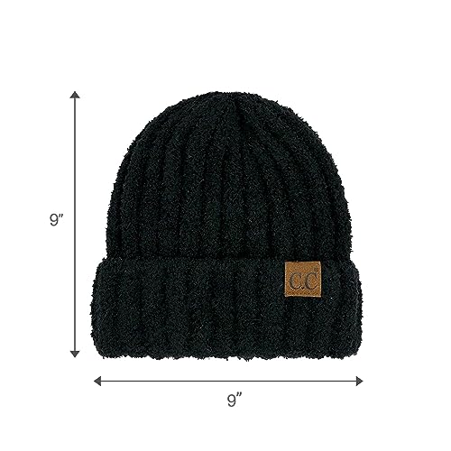 C.C Fuzzy Beanie for Women Unisex - Acrylic Stretchable Soft Warm Knit Winter Skully Hat - color: Acrylic-black