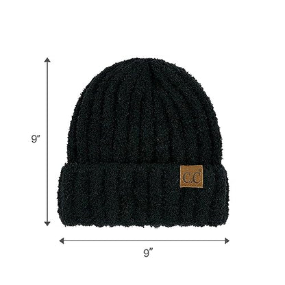 C.C Fuzzy Beanie for Women Unisex - Acrylic Stretchable Soft Warm Knit Winter Skully Hat - color: Acrylic-black