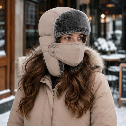 mysuntown Warm Winter Hats for Women Men with Ear Flaps for Cold Weather - color: Khaki