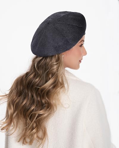 Women's Knitted Beret, French Style Double Layer Winter Autumn Warm and Soft Beanie Hat Cap - color: Dark Gray