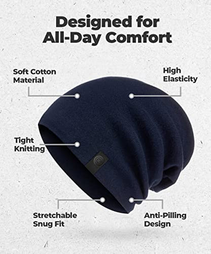 Warm Slouchy Beanie Hat - Deliciously Soft Daily Beanie in Fine Knit - color: Navy