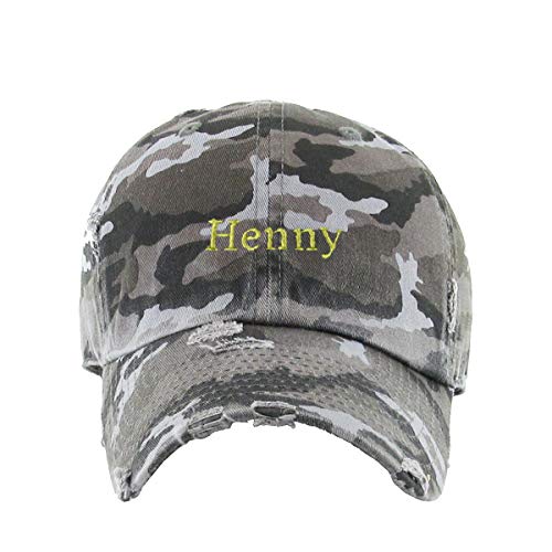 Henny Vintage Baseball Cap Embroidered Cotton Adjustable Distressed Dad Hat - color: Gray Camo