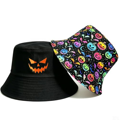 Summer Reversible Bucket Hat - Packable Cute Pineapple Sun Hat for Beach, Golf, Fishing, Travel, Outdoor for Women Men - color: Halloween