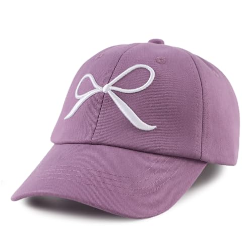 Zsedrut Girls Glitter Baseball Cap Kids Adjustable Ponytail Hat Toddler Summer Mesh Trucker Hats - color: Bow Style-purple