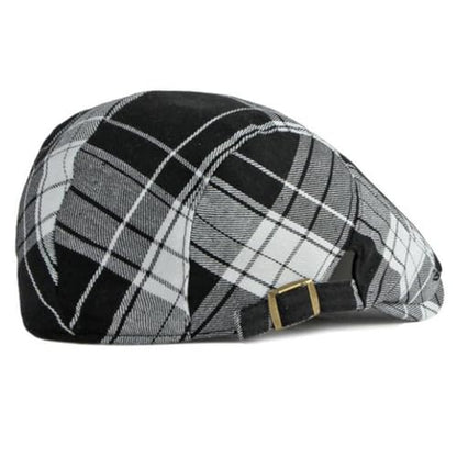 Mens Plaid Newsboy Flat Cap Ivy Gatsby Driving Hunting Cabbie Hat - color: Black-plaid C