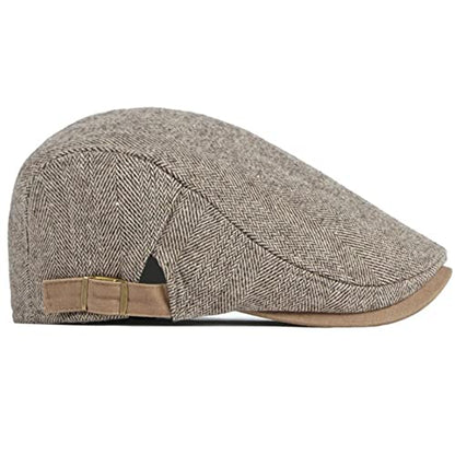 Newsboy Hat for Men Flat Cap Adjustable Tweed Ivy Gatsby Cabbie Hat - color: Khaki