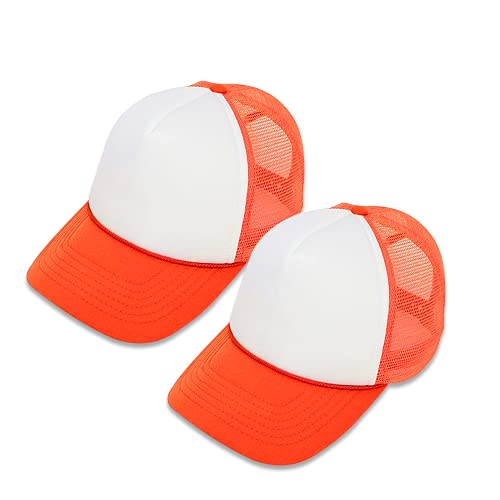 MR.R Sublimation Blanks Polyester Mesh Cap Mesh Hat Two Tone Trucker Summer Mesh Cap with Adjustable Snapback,2pcs per Pack - color: Orange