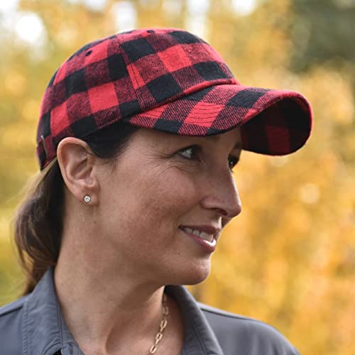 Womens Buffalo-Check Ball-Cap Red-Black-Plaid Baseball-Hat