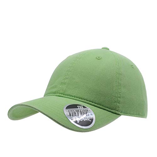The Vintage Year Washed Cotton Low Profile Dad Hat, 6 Panel Soft Crown Baseball Cap, Brass Buckle, One Size Fits Most - color: Faded Lime