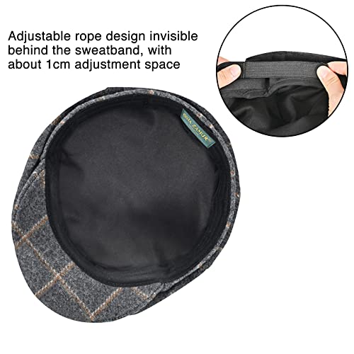 Mens Newsboy Cap High Woolen Tweed Gatsby Hat Ivy Cabbie Flat Golf Cap for Fathers Women Unisex - color: Big Plaid Grey, size: 7-7 1/8