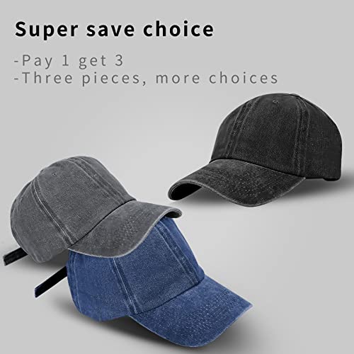 Baseball Cap Unisex Vintage Washed Distressed Cap,Retro Adjustable Dad Hats,Baseball Hat for Men Women - color: 3pcs-black+grey+navy